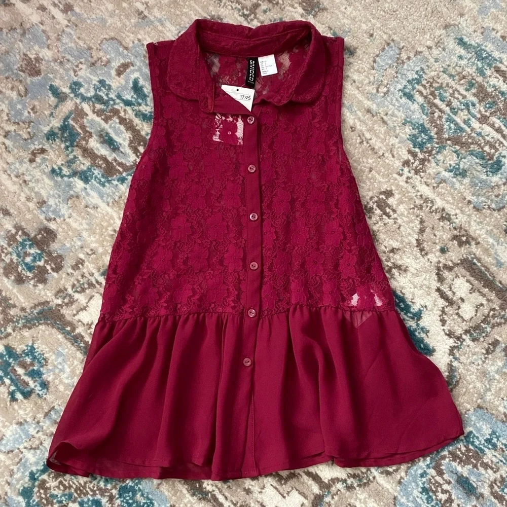 🦋5/$25 DIVIDED by H&M Lace Button Up Halter Tank - Picture 4 of 8